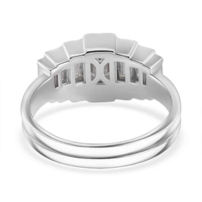 White Moissanite 1.48 ctw Ring in Rhodium Over Sterling Silver (Size 5.5)