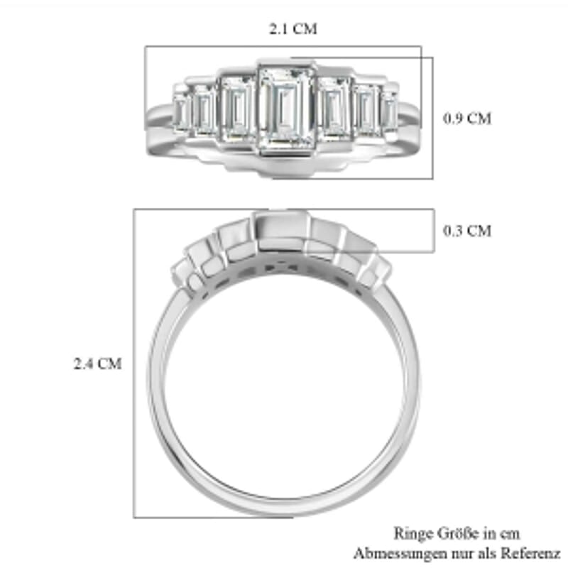 White Moissanite 1.48 ctw Ring in Rhodium Over Sterling Silver (Size 5.5)