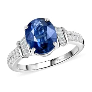 Premium Kashmir Kyanite and White Zircon Ring in Platinum Over Sterling Silver (Size 10.0) 5.85 ctw
