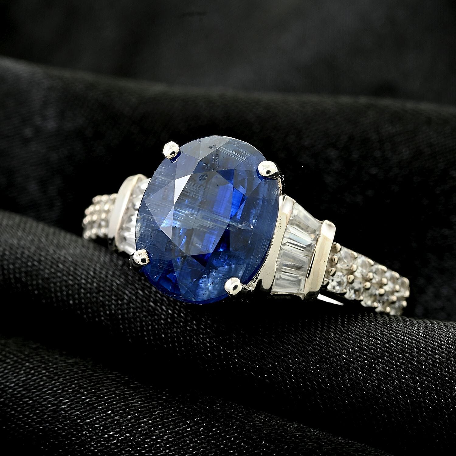 Premium Kashmir Kyanite and White Zircon Ring in Platinum Over Sterling Silver (Size 10.0) 5.85 ctw