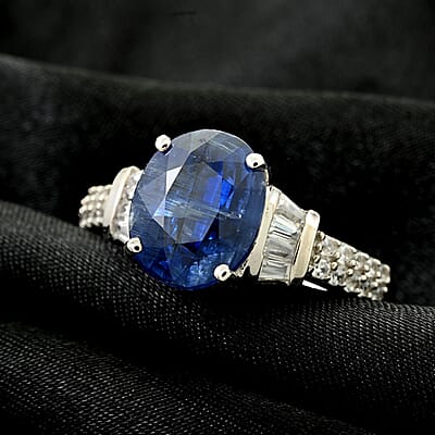 Premium Kashmir Kyanite and White Zircon Ring in Platinum Over Sterling Silver (Size 10.0) 5.85 ctw
