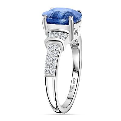 Premium Kashmir Kyanite and White Zircon Ring in Platinum Over Sterling Silver (Size 10.0) 5.85 ctw