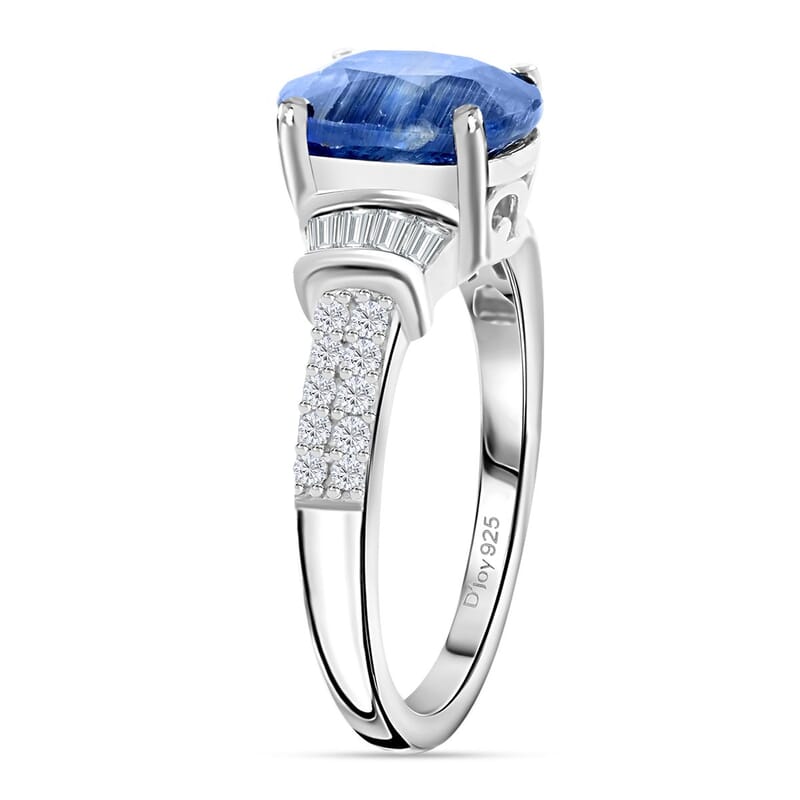 Premium Kashmir Kyanite and White Zircon Ring in Platinum Over Sterling Silver (Size 10.0) 5.85 ctw
