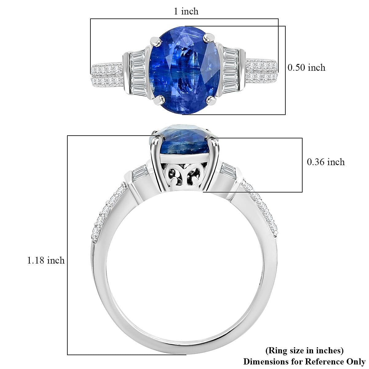 Premium Kashmir Kyanite and White Zircon Ring in Platinum Over Sterling Silver (Size 10.0) 5.85 ctw