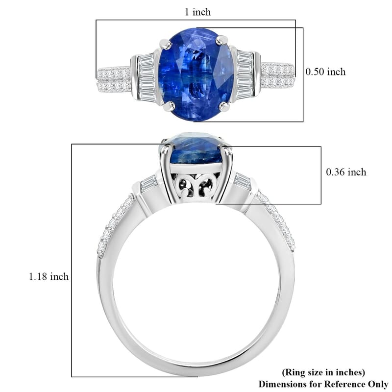 Premium Kashmir Kyanite and White Zircon Ring in Platinum Over Sterling Silver (Size 10.0) 5.85 ctw