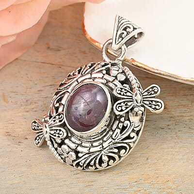 Bali Legacy Indian Star Ruby Dragonfly Pendant in Sterling Silver 6.15 ctw