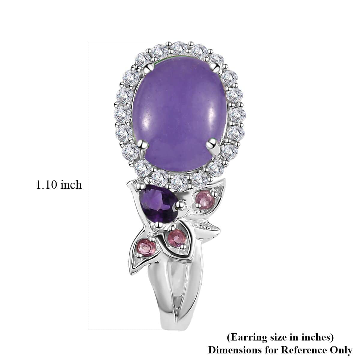 Purple Jade (D) and Multi Gemstone J-Hoop Earrings in Rhodium Over Sterling Silver 7.60 ctw image number 4