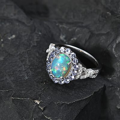 Premium Ethiopian Welo Opal and Multi Gemstone Infinity Halo Ring in Platinum Over Sterling Silver (Size 10.0) 2.15 ctw