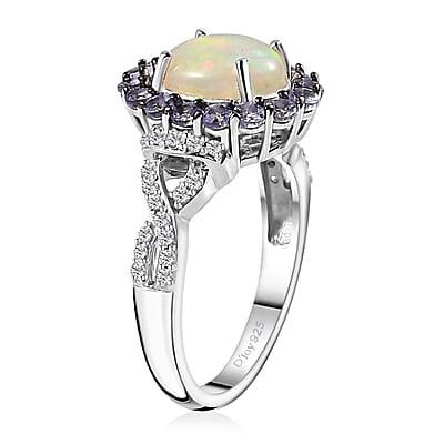Premium Ethiopian Welo Opal and Multi Gemstone Infinity Halo Ring in Platinum Over Sterling Silver (Size 10.0) 2.15 ctw