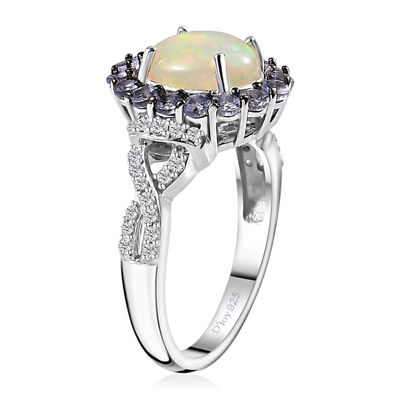 Premium Ethiopian Welo Opal and Multi Gemstone Infinity Halo Ring in Platinum Over Sterling Silver (Size 10.0) 2.15 ctw