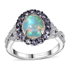 Premium Ethiopian Welo Opal and Multi Gemstone Infinity Halo Ring in Platinum Over Sterling Silver (Size 8.0) 2.15 ctw
