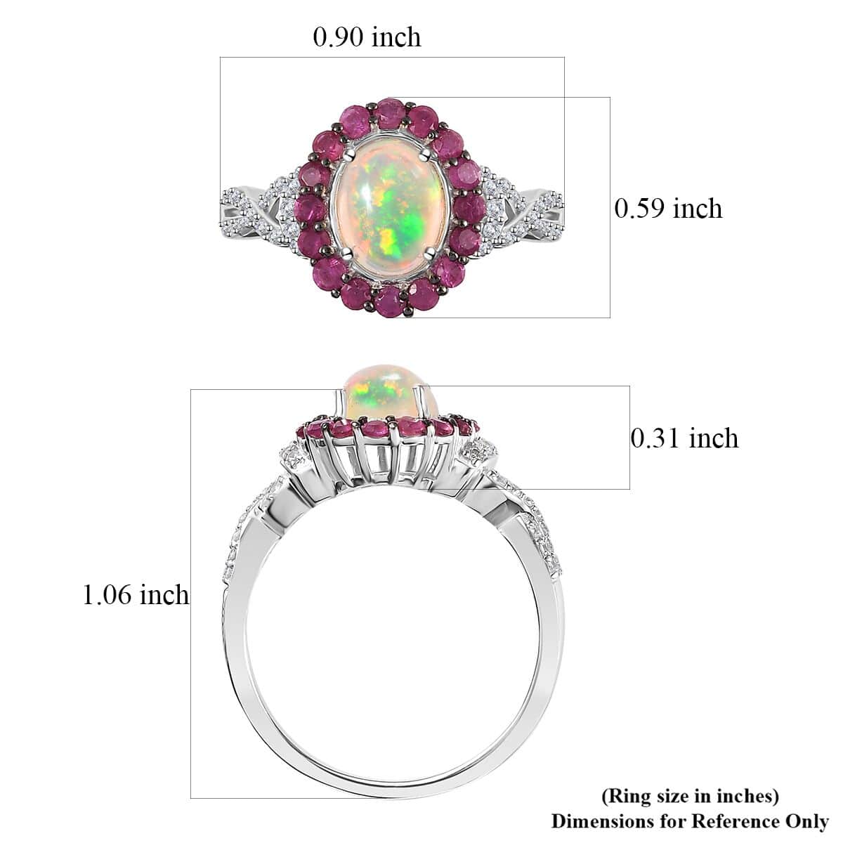 Premium Ethiopian Welo Opal and Multi Gemstone Infinity Halo Ring in Platinum Over Sterling Silver (Size 5.0) 2.35 ctw image number 5