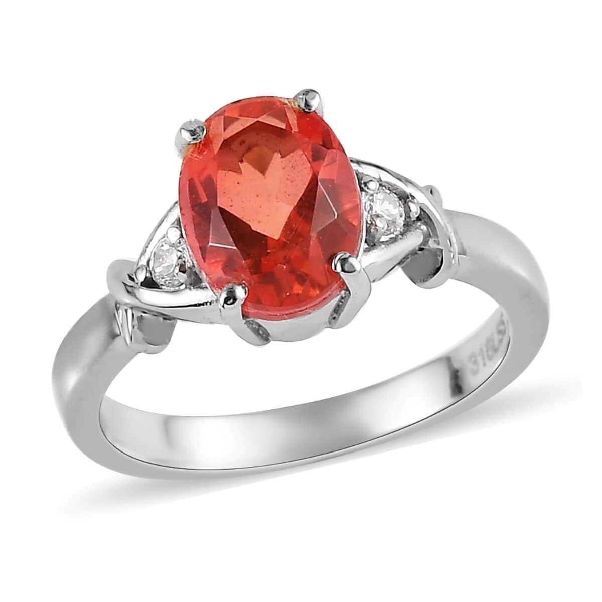 Padparadscha Quartz (Triplet) and White Zircon Ring in Stainless Steel 2.15 ctw image number 0