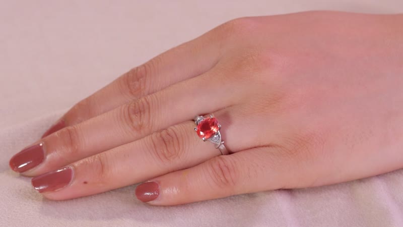 Padparadscha Quartz (Triplet) and White Zircon Ring in Stainless Steel 2.15 ctw