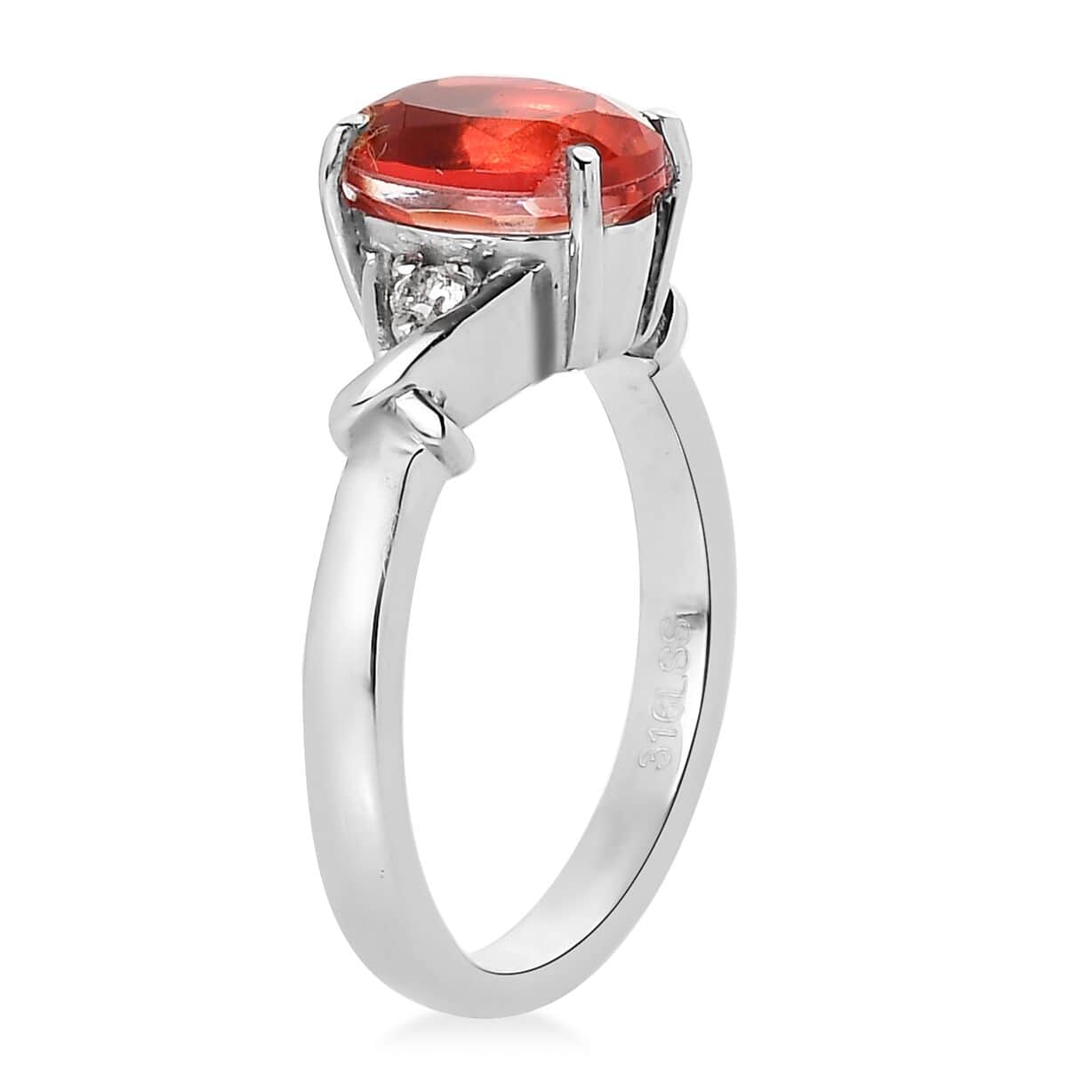 Padparadscha Quartz (Triplet) and White Zircon Ring in Stainless Steel 2.15 ctw image number 3