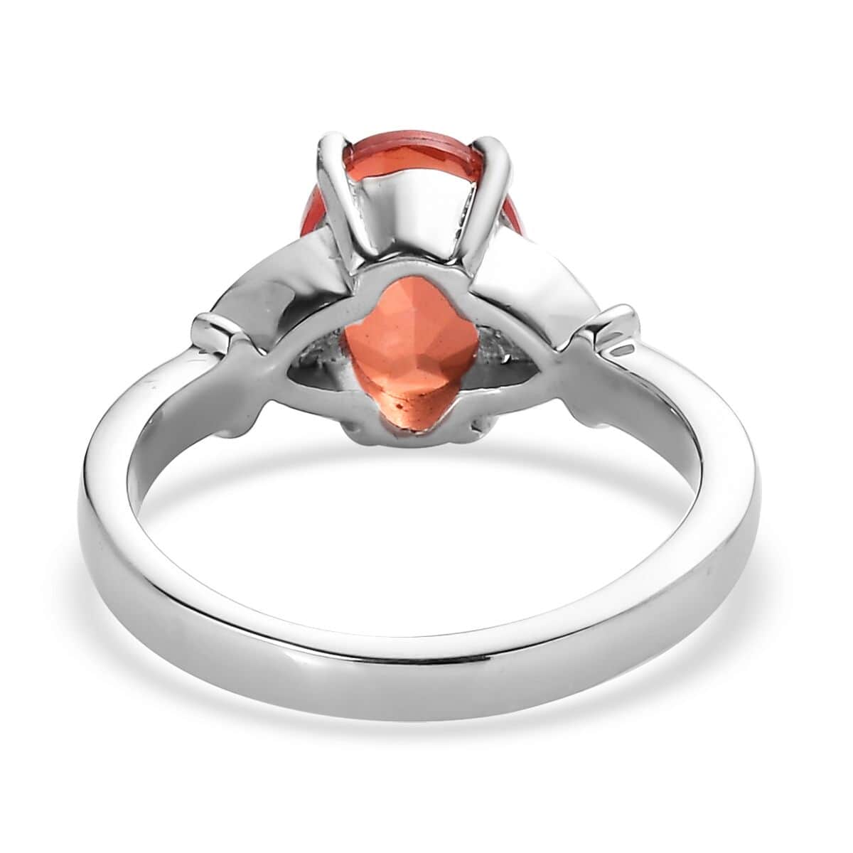 Padparadscha Quartz (Triplet) and White Zircon Ring in Stainless Steel 2.15 ctw image number 4