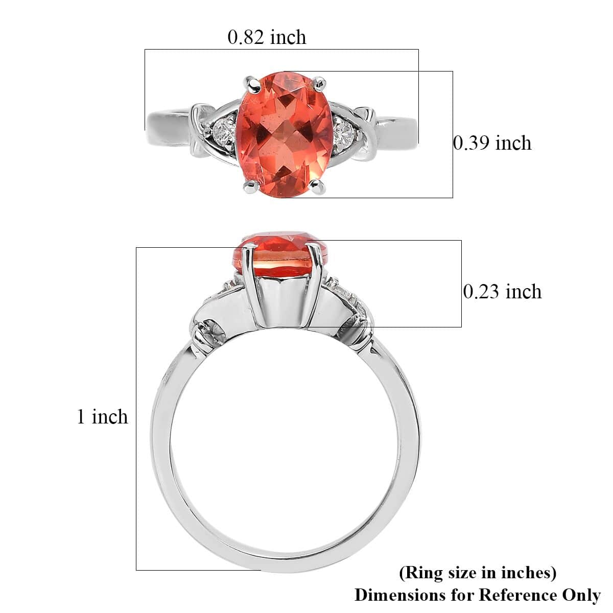 Padparadscha Quartz (Triplet) and White Zircon Ring in Stainless Steel 2.15 ctw image number 5