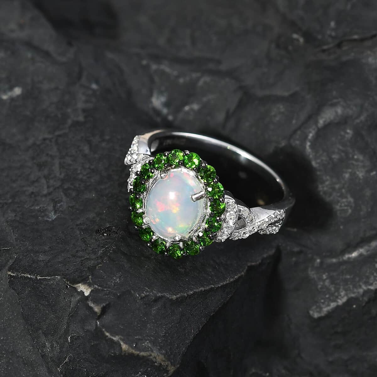 Premium Ethiopian Welo Opal and Multi Gemstone Infinity Halo Ring in Platinum Over Sterling Silver (Size 8.0) 2.15 ctw image number 1