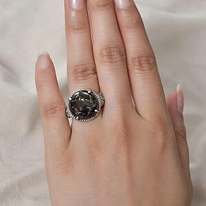 Matrix Silver Shungite and White Zircon Ring in Stainless Steel (Size 10.0) 10.00 ctw