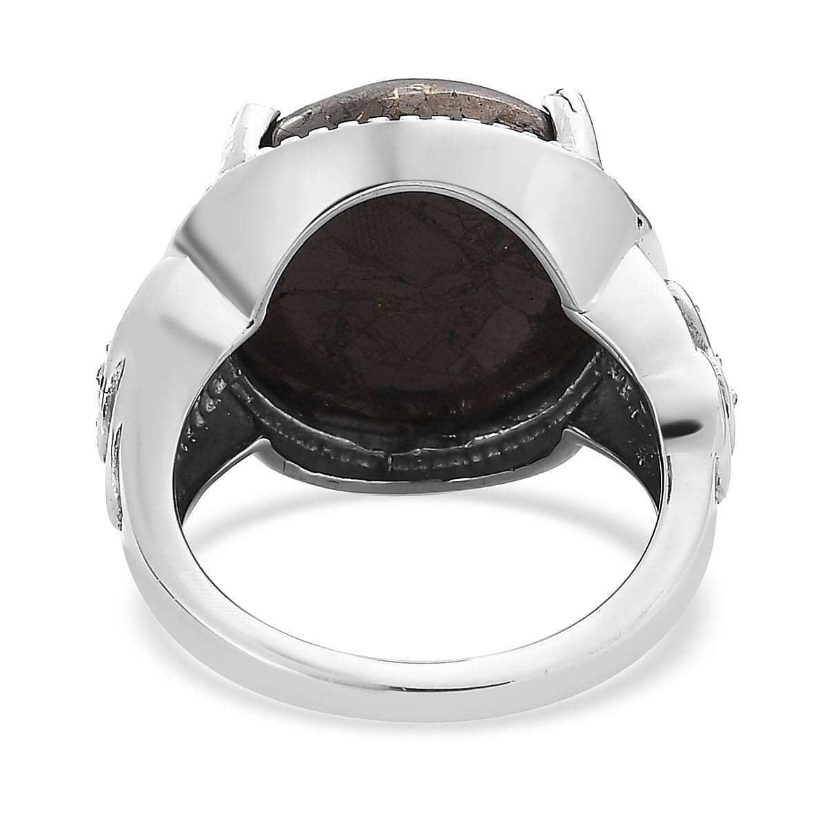 Matrix Silver Shungite and White Zircon Ring in Stainless Steel (Size 10.0) 10.00 ctw