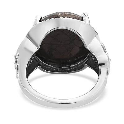 Matrix Silver Shungite and White Zircon Ring in Stainless Steel (Size 10.0) 10.00 ctw