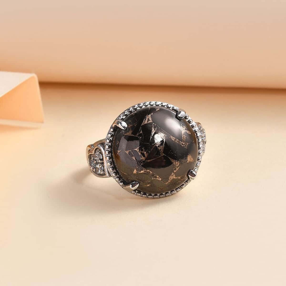 Matrix Silver Shungite and White Zircon Ring in Stainless Steel (Size 5.0) 10.00 ctw image number 1