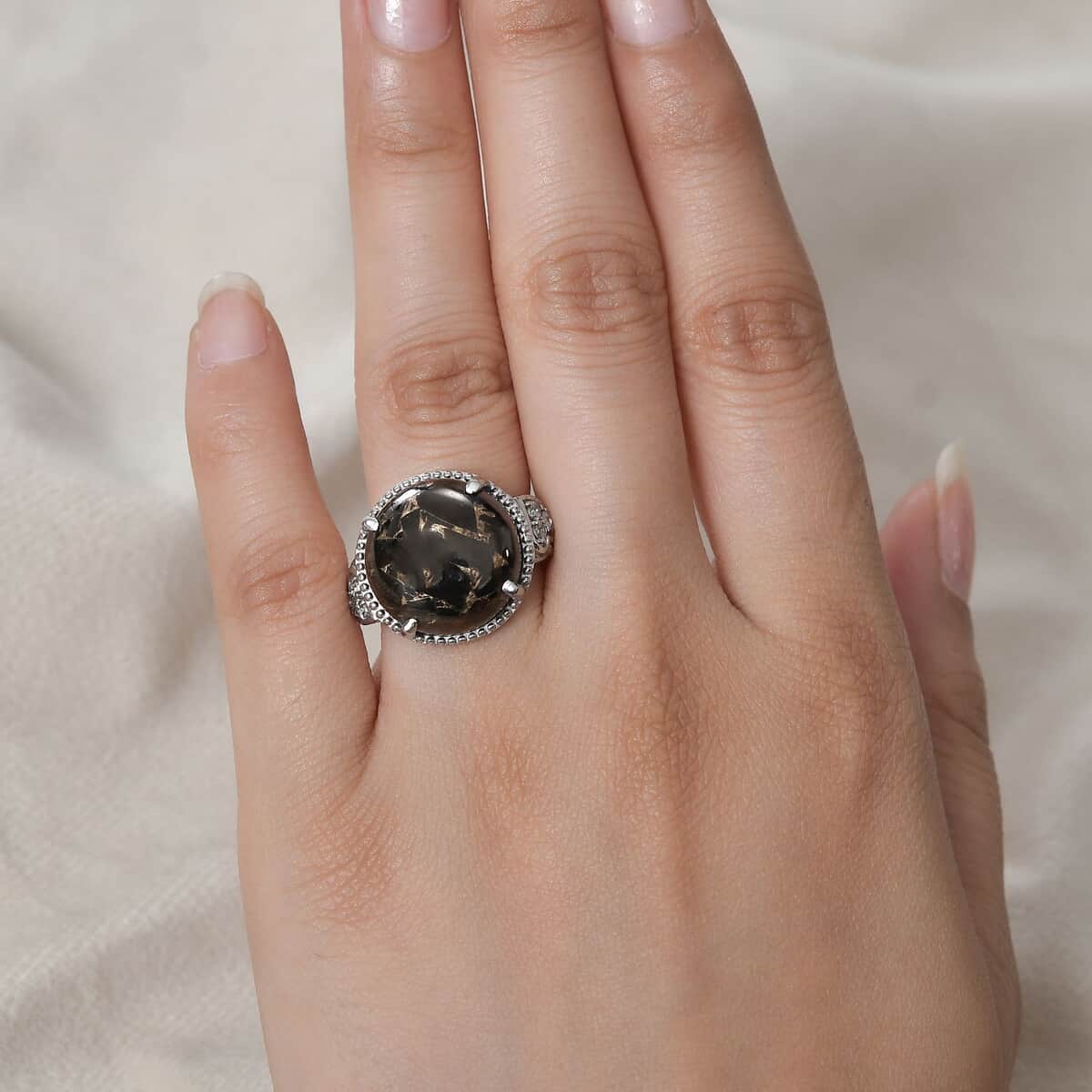 Matrix Silver Shungite and White Zircon Ring in Stainless Steel (Size 5.0) 10.00 ctw image number 2