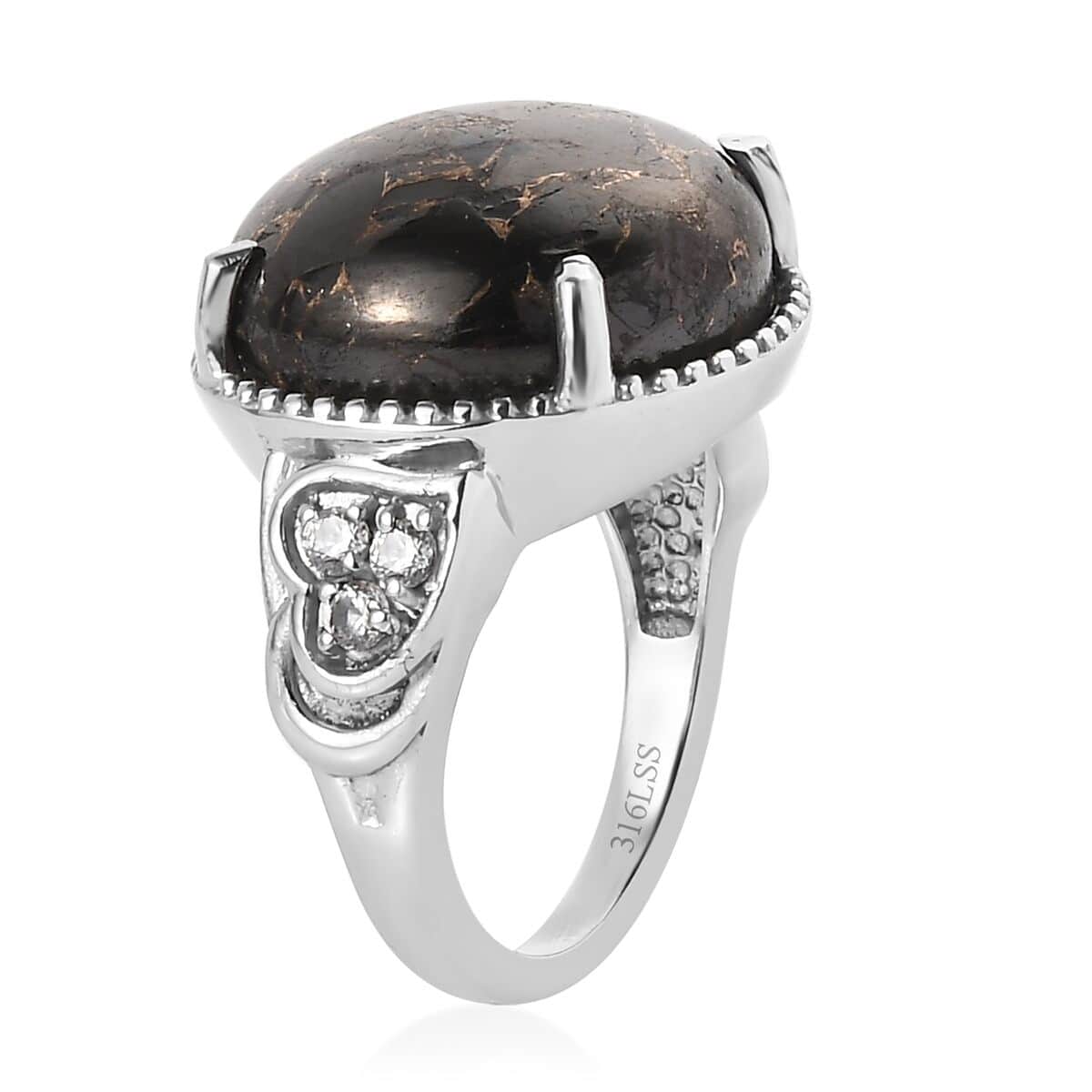 Matrix Silver Shungite and White Zircon Ring in Stainless Steel (Size 5.0) 10.00 ctw image number 3