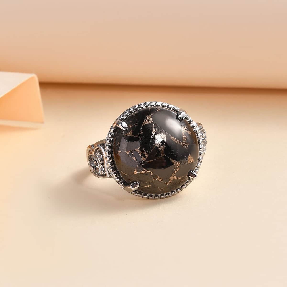 Matrix Silver Shungite and White Zircon Ring in Stainless Steel (Size 6.0) 10.00 ctw image number 1