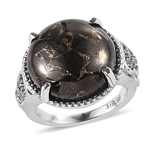Matrix Silver Shungite and White Zircon Ring in Stainless Steel (Size 8.0) 10.00 ctw