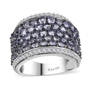 Tanzanite and White Zircon 4.40 ctw Cluster Ring in Rhodium Over Sterling Silver (Size 10.0)