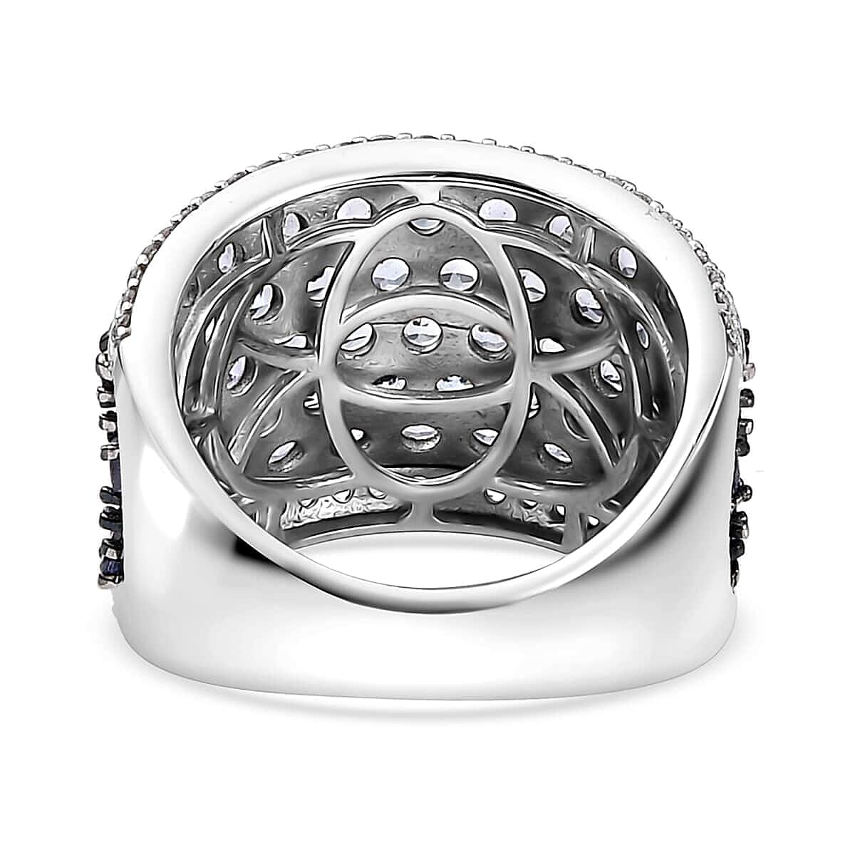 Tanzanite and White Zircon 4.40 ctw Cluster Ring in Rhodium Over Sterling Silver (Size 10.0)