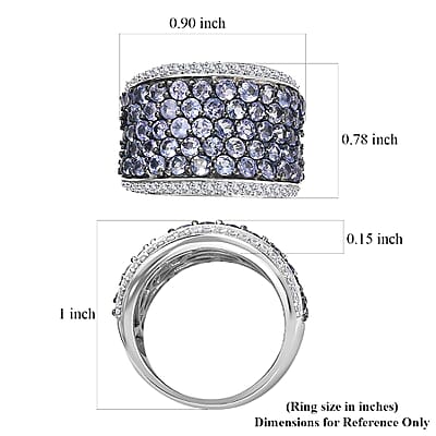 Tanzanite and White Zircon 4.40 ctw Cluster Ring in Rhodium Over Sterling Silver (Size 10.0)