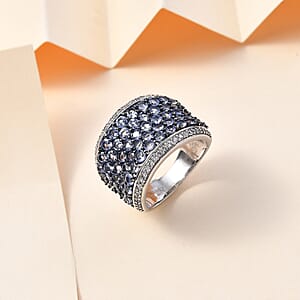Tanzanite and White Zircon 4.40 ctw Cluster Ring in Rhodium Over Sterling Silver (Size 5.0)