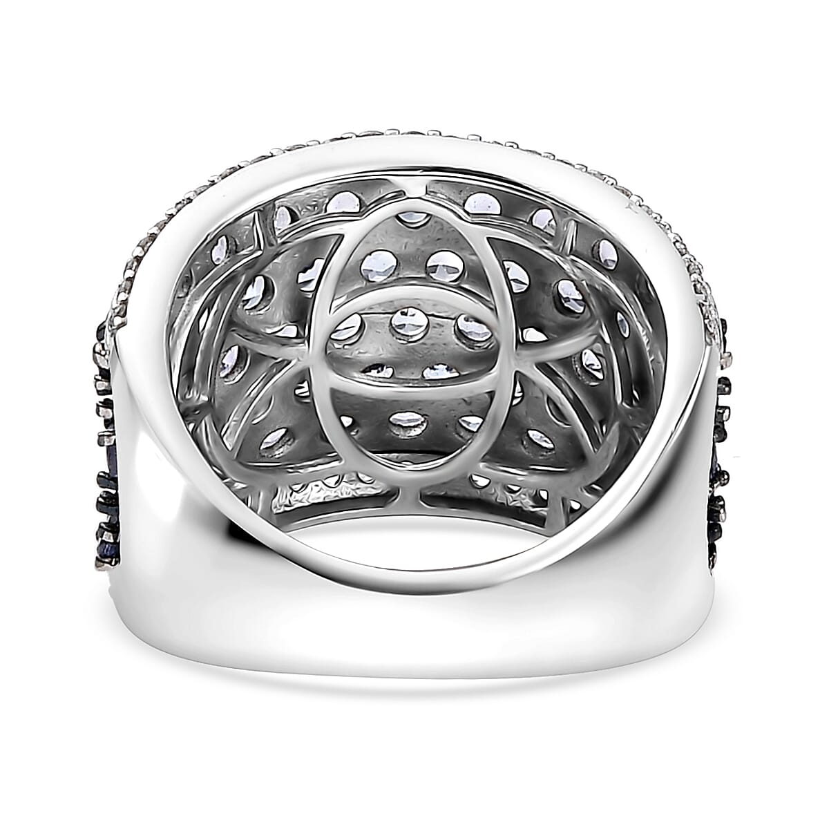 Tanzanite and White Zircon 4.40 ctw Cluster Ring in Rhodium Over Sterling Silver (Size 7.0) image number 4
