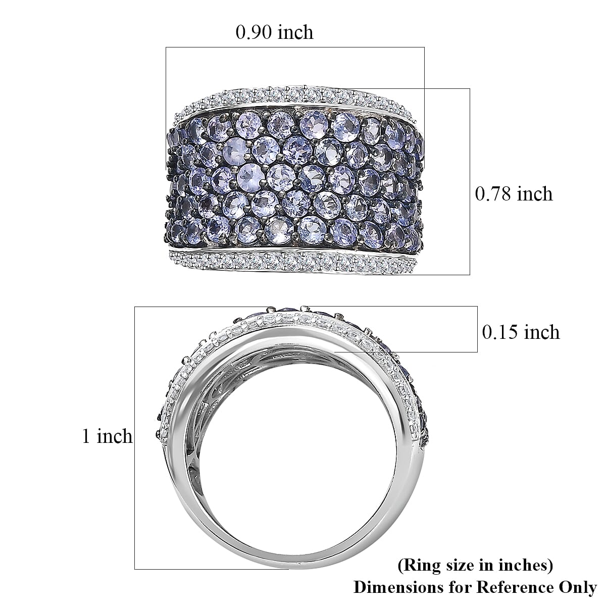Tanzanite and White Zircon Cluster Ring in Rhodium Over Sterling Silver (Size 8.0) 4.40 ctw image number 5