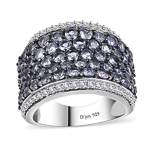 D'Joy Tanzanite and White Zircon 4.40 ctw Cluster Ring in Rhodium Over Sterling Silver (Size 9.0)