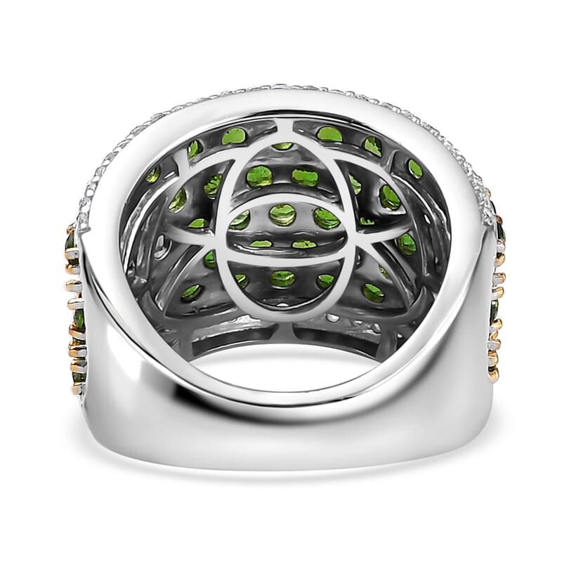 Chrome Diopside and White Zircon 4.35 ctw Cluster Ring in Rhodium Over Sterling Silver (Size 10.0)