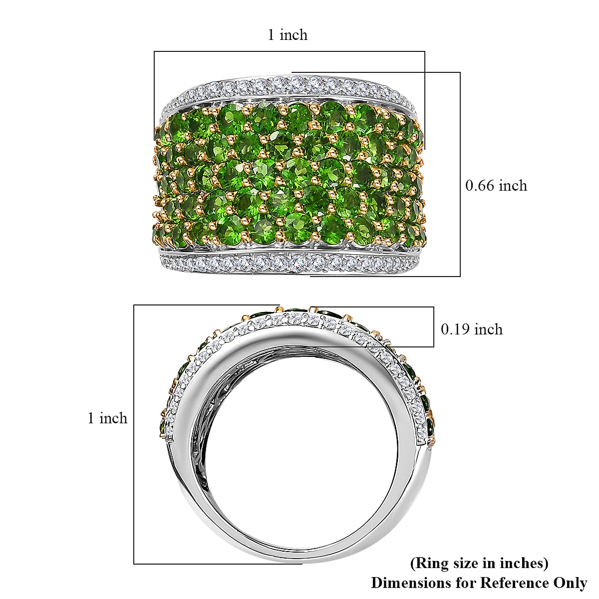 Chrome Diopside and White Zircon 4.35 ctw Cluster Ring in Rhodium Over Sterling Silver (Size 10.0)