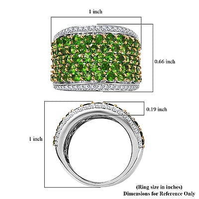 Chrome Diopside and White Zircon 4.35 ctw Cluster Ring in Rhodium Over Sterling Silver (Size 10.0)