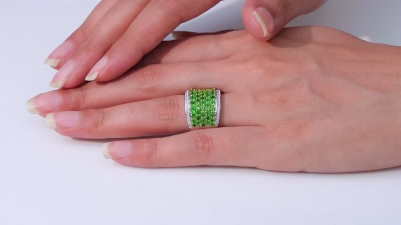 TLV Chrome Diopside, White Zircon Ring in Rhodium Over Sterling Silver (Size 6.0) 4.35 ctw