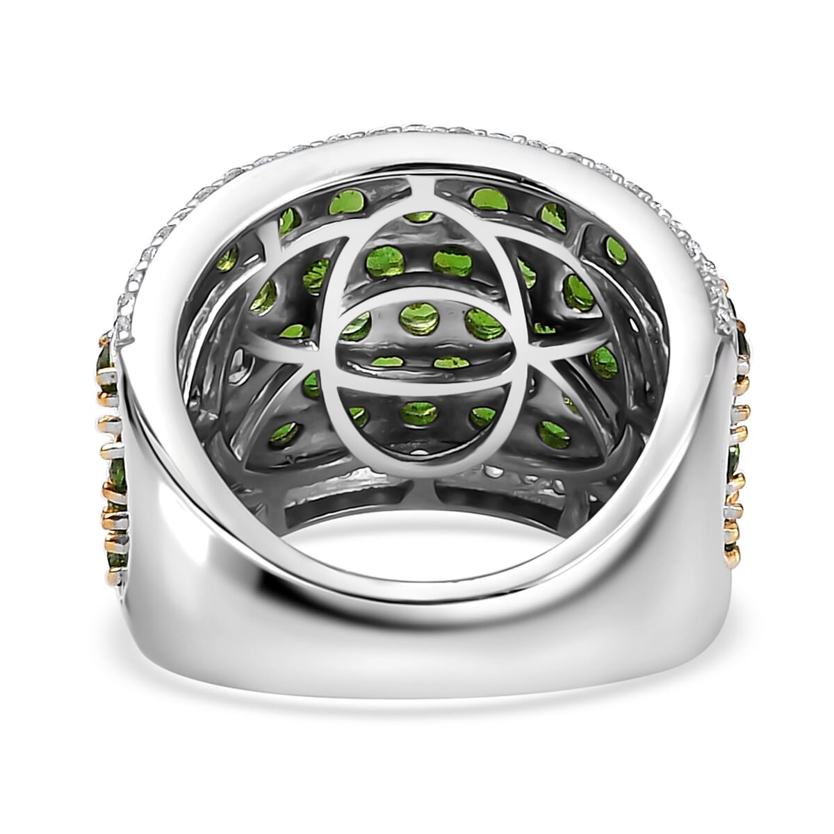 Chrome Diopside and White Zircon Cluster Ring in Rhodium Over Sterling Silver (Size 6.0) 4.35 ctw image number 4