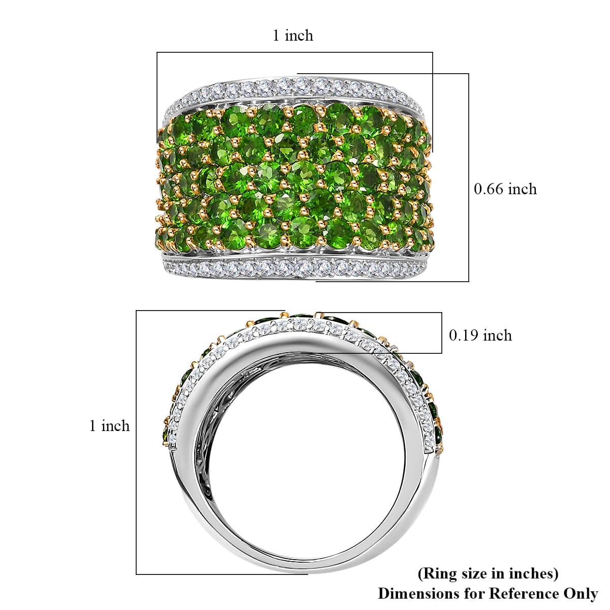 Chrome Diopside and White Zircon Cluster Ring in Rhodium Over Sterling Silver (Size 6.0) 4.35 ctw image number 5