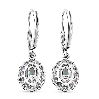 Premium Ethiopian Welo Opal and Multi Gemstone Lever Back Halo Earrings in Platinum Over Sterling Silver 1.85 ctw