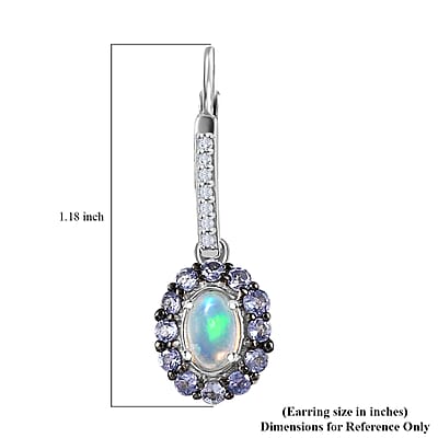 Premium Ethiopian Welo Opal and Multi Gemstone Lever Back Halo Earrings in Platinum Over Sterling Silver 1.85 ctw