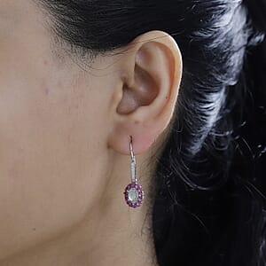 Premium Ethiopian Welo Opal and Multi Gemstone Lever Back Halo Earrings in Platinum Over Sterling Silver 1.90 ctw