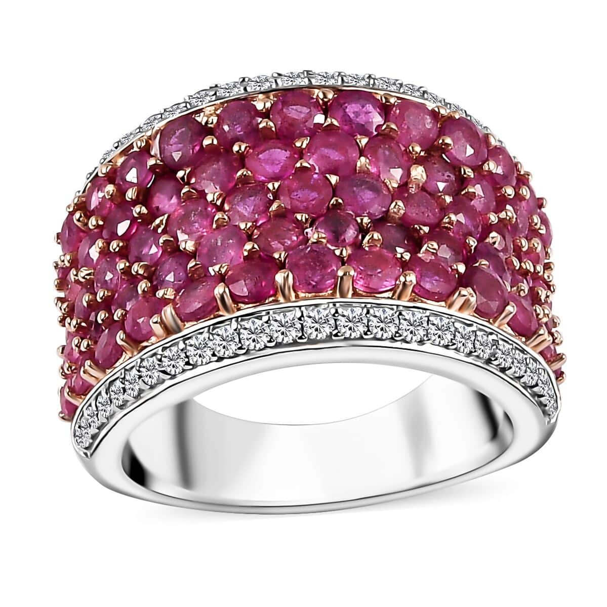 Niassa Ruby (FF), White Zircon Ring in 14K RG and Rhodium Over Sterling Silver (Size 10.0) 5.75 ctw image number 0