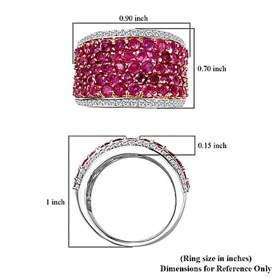 Niassa Ruby (FF) and White Zircon Cluster Ring in 14K RG and Rhodium Over Sterling Silver (Size 10.0) 5.75 ctw