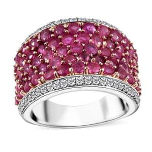 Niassa Ruby (FF) and White Zircon Cluster Ring in 14K RG and Rhodium Over Sterling Silver (Size 5.0) 5.75 ctw