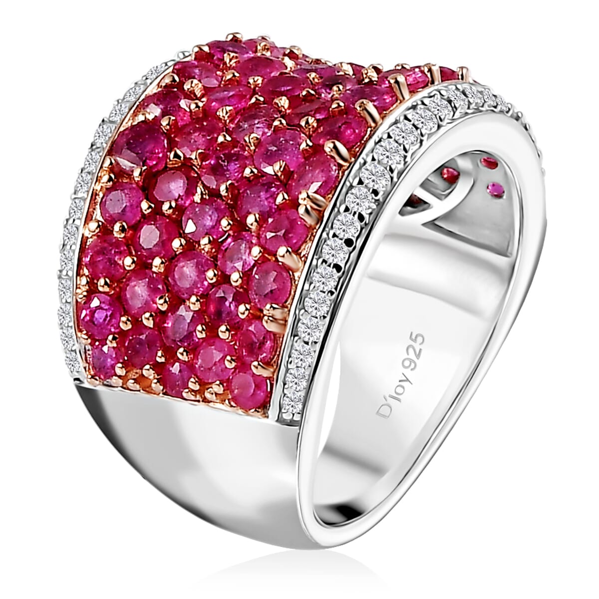 Niassa Ruby (FF) and White Zircon Cluster Ring in 14K RG and Rhodium Over Sterling Silver (Size 7.0) 5.75 ctw image number 3